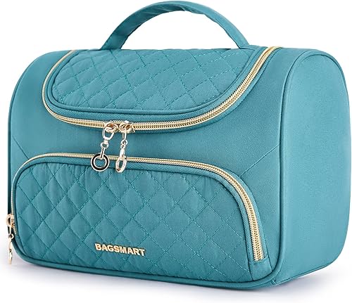 BAGSMART Bolsa de maquillaje, bolsa de cosméticos, verde azulado, Bolsa de maquillaje de viaje con múltiples bolsillos