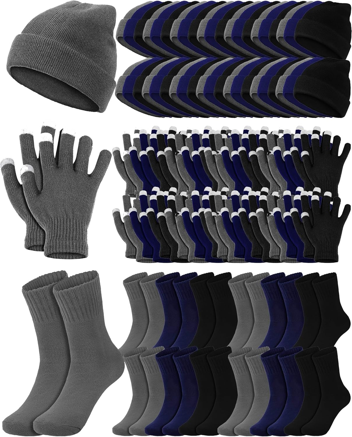 Panitay 150 pcs Bulk Winter Hats Gloves Socks Set for Homeless Donation, Care Package Supplies for Shelter Warm Gift