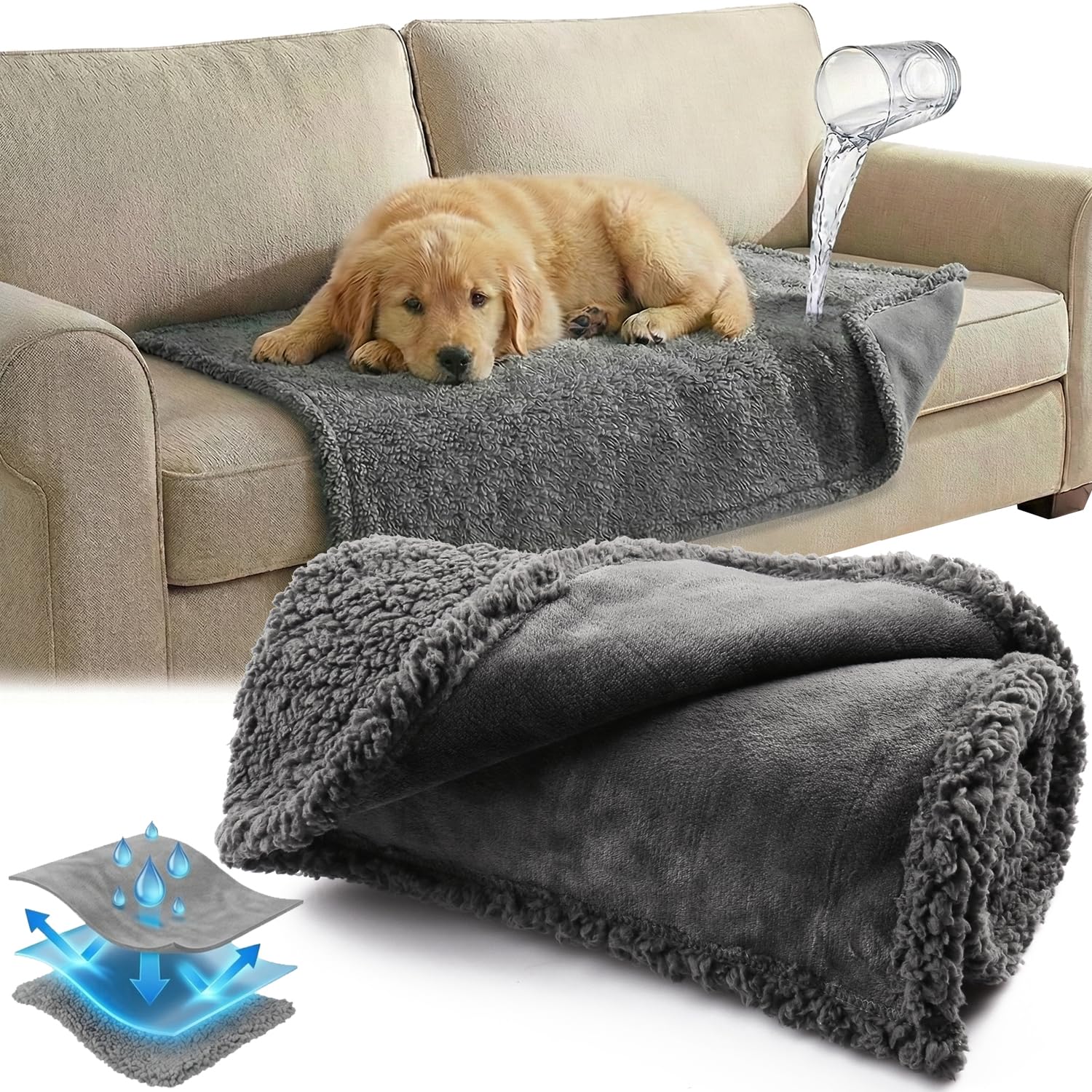 Onarway Waterproof Dog Blanket Medium: 70cm x 100cm Grey Pet Throw
