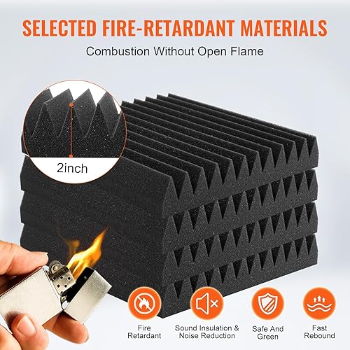Miniatura 3 de VEVOR Paneles de espuma acústica, paquete de 50 paneles de pared de 12 x 12 x 2 pulgadas, paneles acústicos resistentes al fuego, paneles