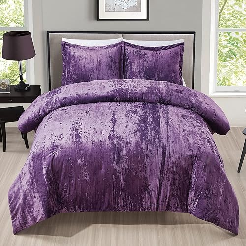 Miniatura 8 de Fredsure Juego de edredón de terciopelo arrugado, 3 piezas azul Queen, cara de terciopelo arrugado y reverso de microfibra cepillada