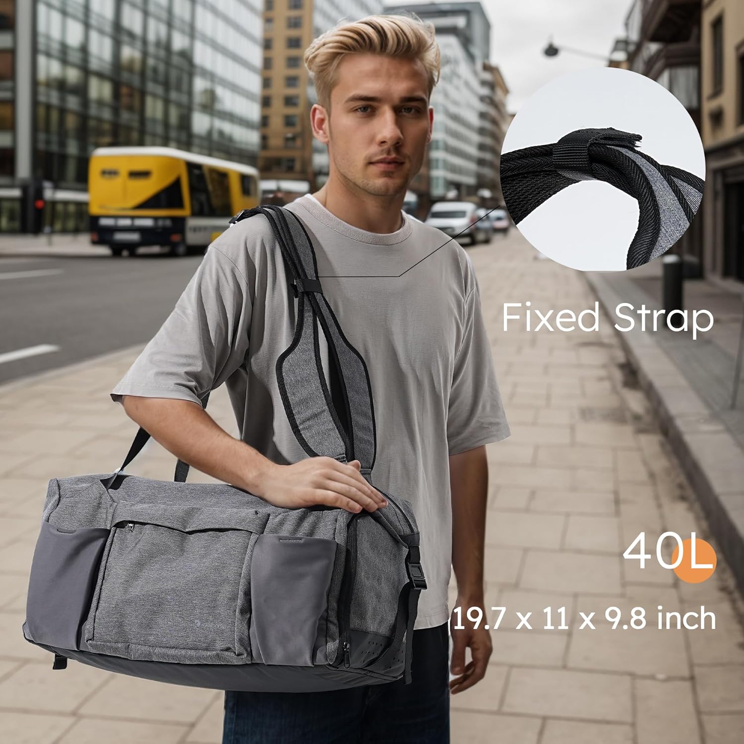 Gym Bag for Men with Shoes Compartment and Wet Pocket Convertible Duffle Bag and Gym Backpack Waterproof Sports Bags for Men with 2 Bottle Holders Multipurpose Weekender Overnight Bag - Grey - Image 3