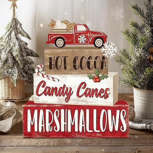 Miniatura 7 de 4 piezas de decoraciones navideñas para interiores  Decoración de mesa de camión de madera para el hogar  Centro de mesa de Navidad para mesa