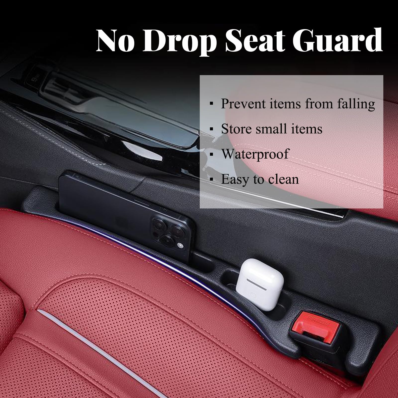 KASHENGMK No Drop Seat Guard, Car Seat Gap Filler, Car Seat Gap Organizer, Car Seat Crevice Blocker Stop Things from Dropping, Compatible with All Cars (Black /1 Pair)