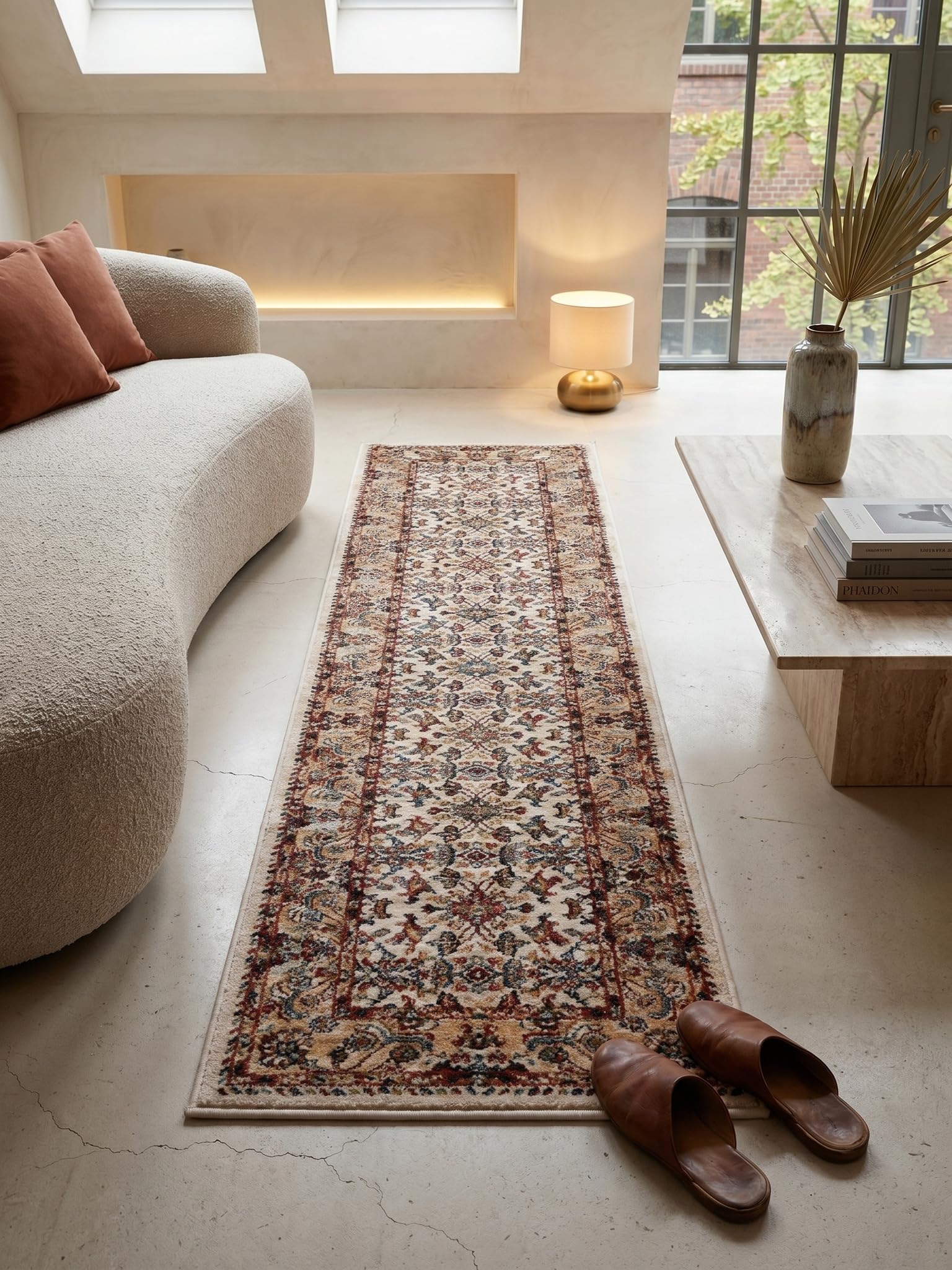 Tapis de Passage Motif Géométrique Dense et Robuste Naturel 60 x 230 cm Salle à Manger | GLAZERT