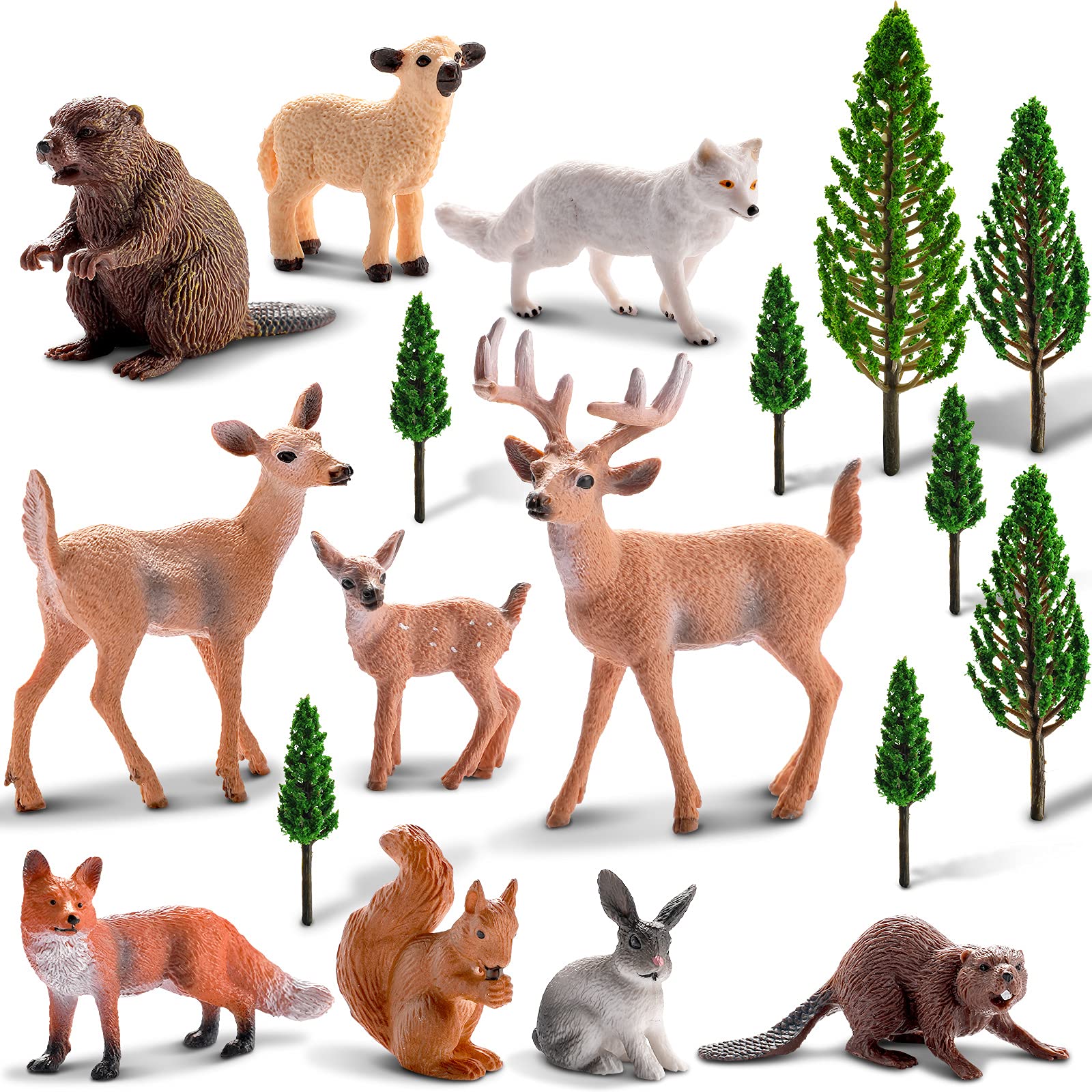 Buy 18 Pieces Animals Figurines Toys Model Trees Kit Woodland Miniature