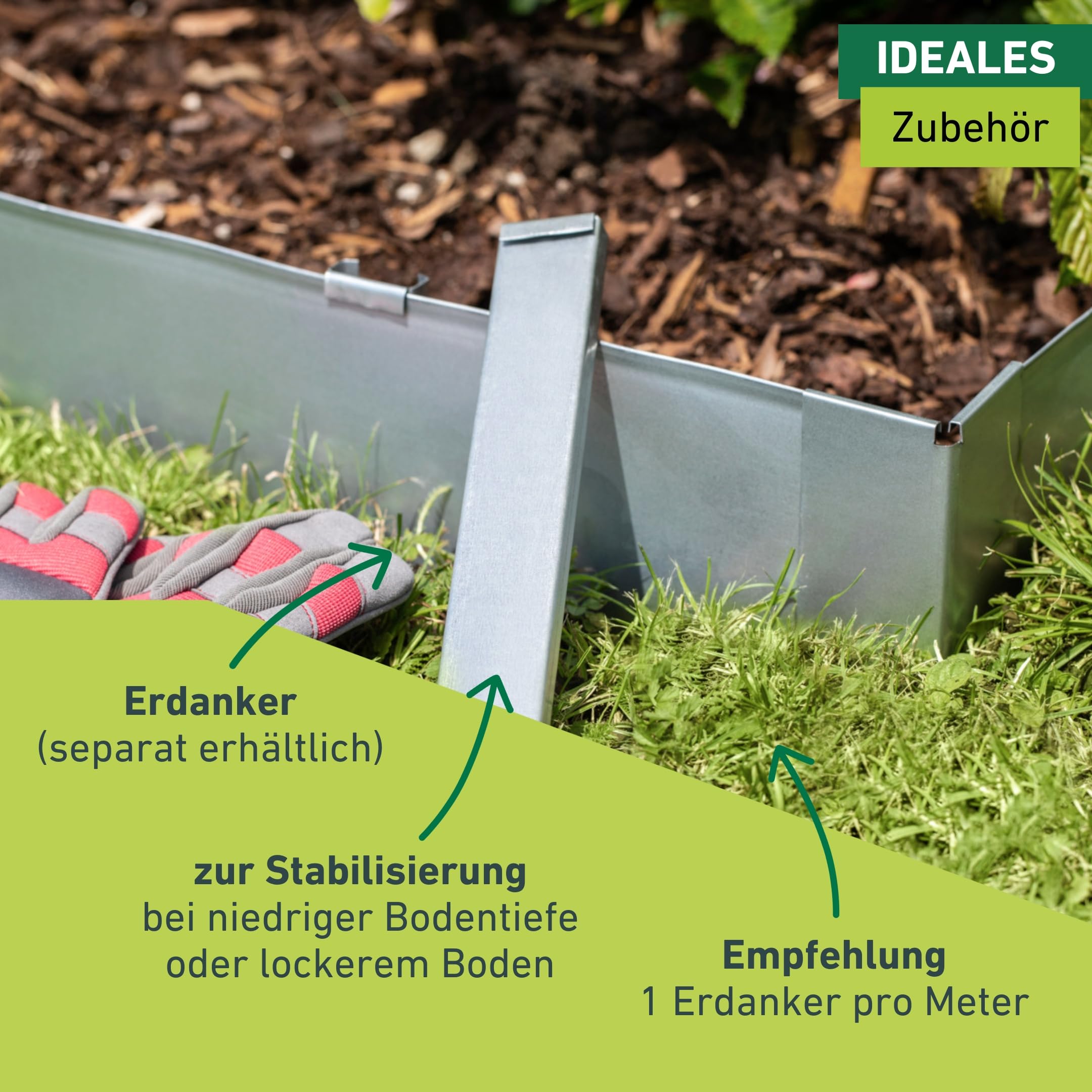 Windhager Rasenkantenband verzinkt, Raseneinfassung, Beeteinfassung, Beetbegrenzung, Mähkante, Rasen-Abgrenzung, flexibel, 5m x 15cm, 07458