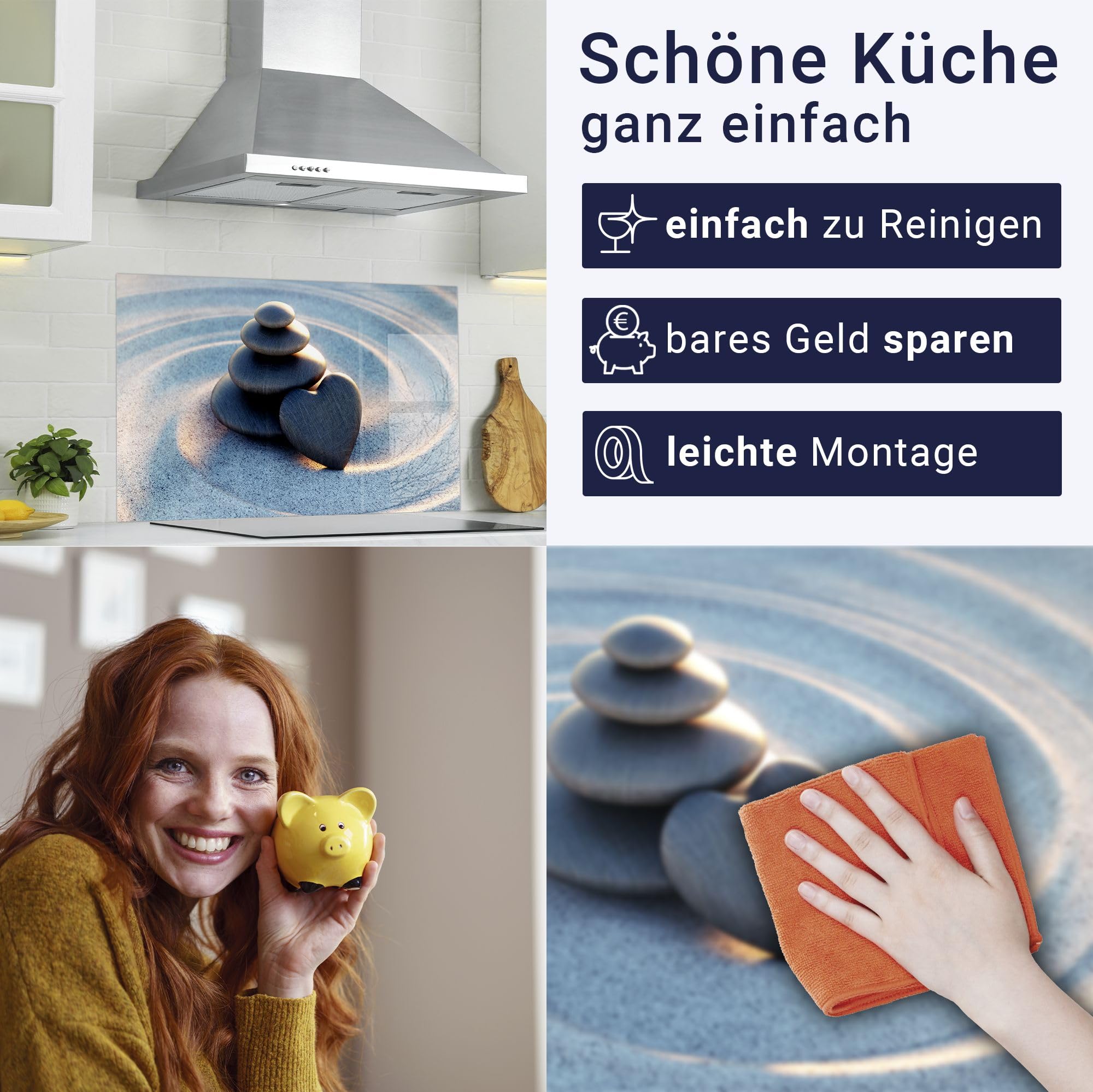 timalo Spritzschutz Wand für Herd, Küche Küchenrückwand Glasoptik | Acryl Glas 2mm | Glasrückwand Acrylglas Wandpaneele Rückwandschutz Platte | 60x40cm Steine im Sand Strand Herz