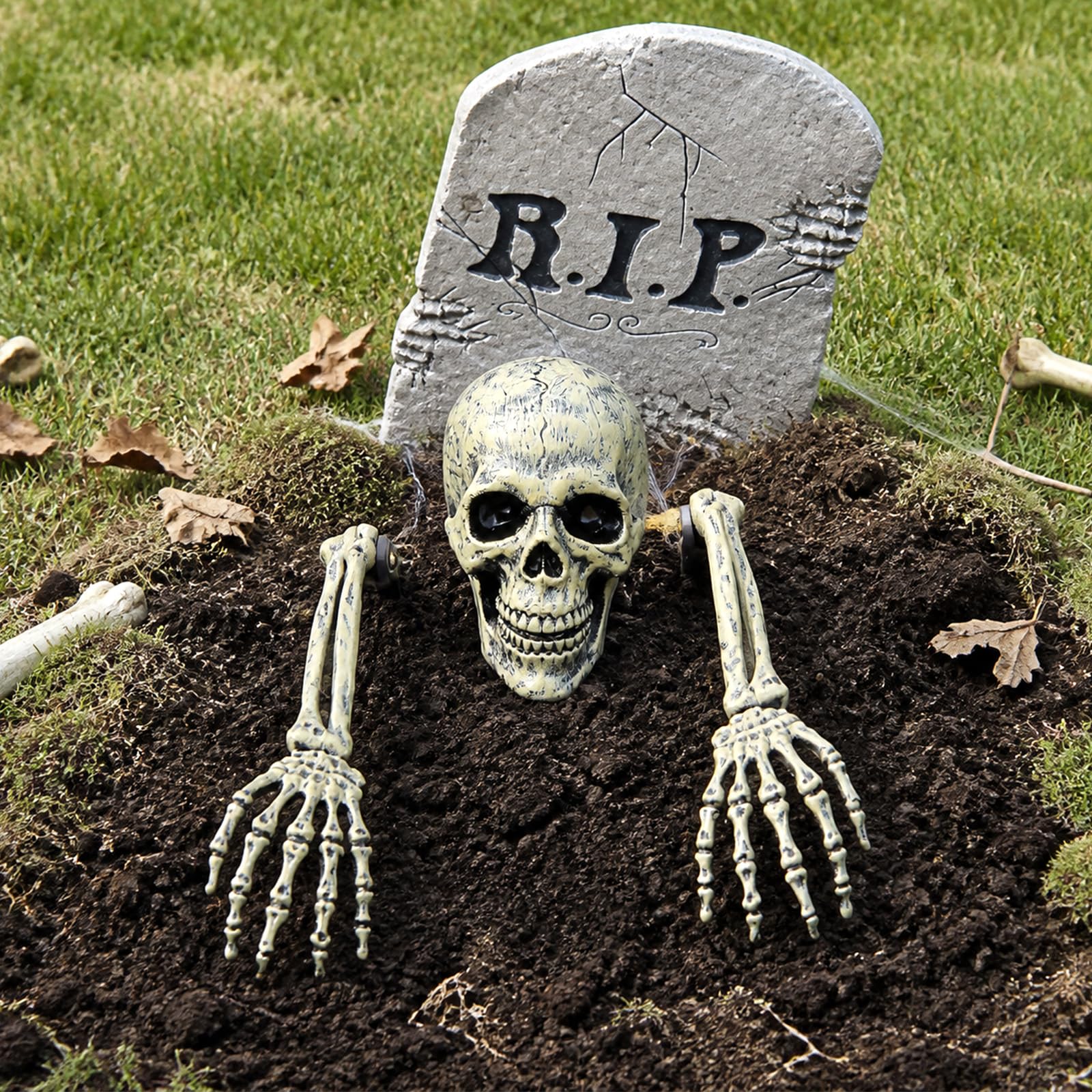 3 pcs Halloween Decorations Skeleton Yard Stakes with Skull and Bone Hands