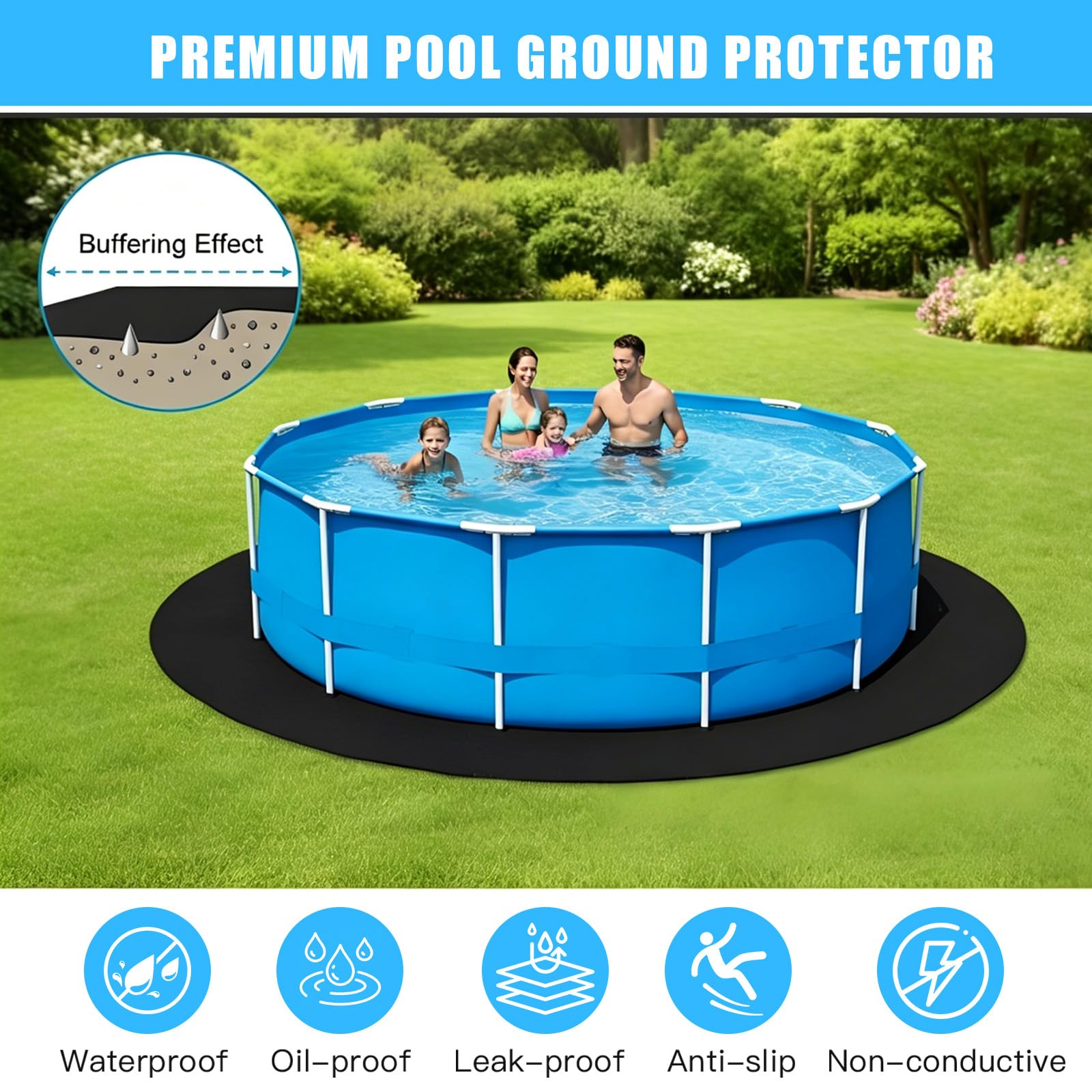 Base redonda para piscina, resistente lona de suelo para piscinas desmontables y jacuzzis, protección de suelo para exteriores para prolongar el revestimiento de la piscina, protección de suelo
