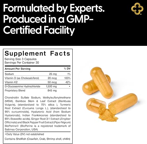 Miniatura 6 de Glucosamina Condroitina MSM Suplemento de apoyo articular todo en uno cúrcuma, ácido hialurónico, boswellia, raíz de jengibre, bambú, bioperina,