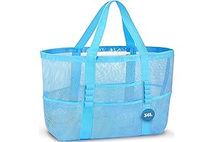 Beach Essentials for Family: Mesh Beach Bag Waterproof Sandproof Tote Bags