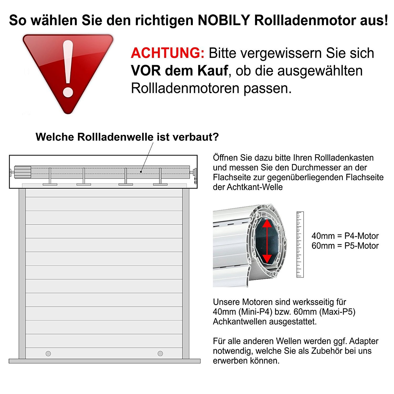 NOBILY Funk Rollladenmotor PR4 13/14-40 (Zugkraft 13Nm/36kg) mit mechanischen Endabschaltern für 40mm Achkantwelle (SW40),inkl. hochwertigem Handsender, Rollladenantrieb, leichte und sichere Montage