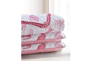 Cozy Cat Haven: 3 Piece Pink Cats Quilt Set with Mini Pom Poms
