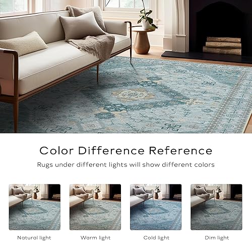 Miniatura 42 de Ashler - Alfombras bohemias vintage de 5 x 8 pies para sala de estar, lavables a máquina con parte trasera antideslizante, alfombra para interiores