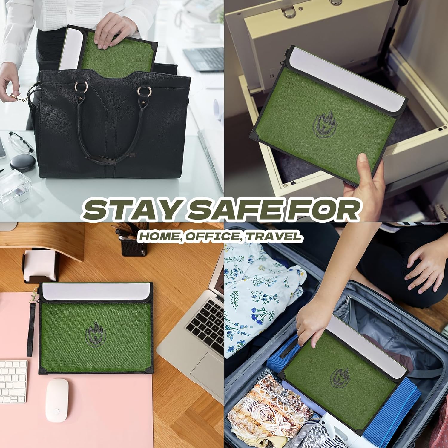 2 Pockets Fireproof Document Bag 6200°F, 10 Layers Waterproof Fireproof Money Bag for Cash with Reflective Strip, Heat Insulated Waterproof Document Holder Pouch, Fire Safe Storage (Green) - Image 7