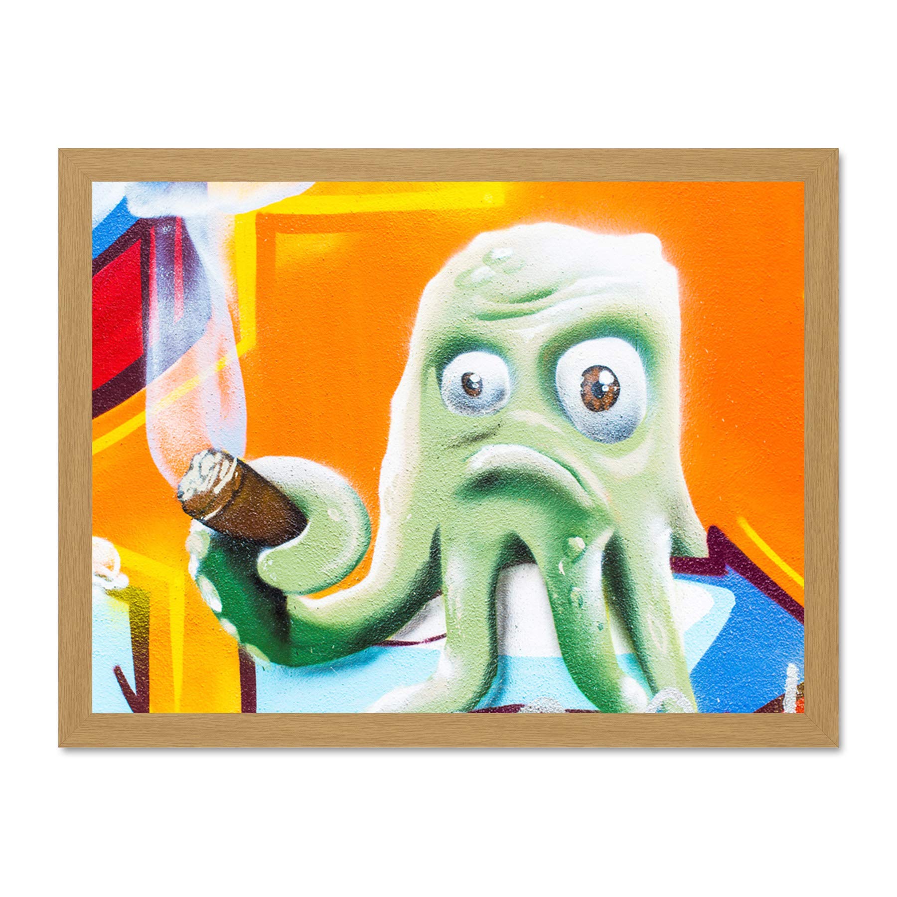 Graffiti Octopus Smoking Cigar Large Framed Art Print Poster Wall Decor 18x24 inch