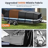 Vista 5 de RVMasking Cubierta para barco pontón con cubierta para motor, 1400D resistente reforzada en el medio, cubierta impermeable para barco de grado