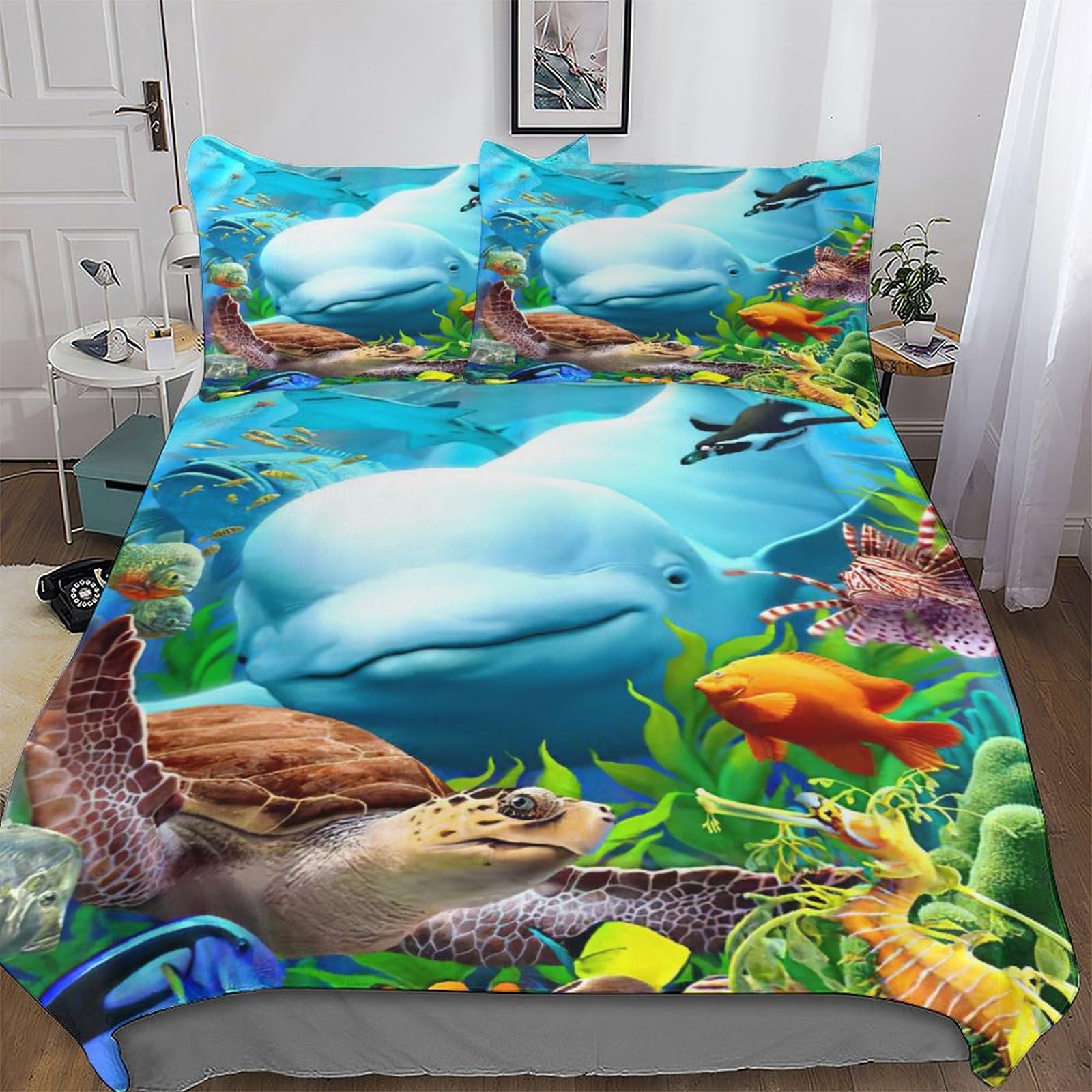 Housse de couette dauphin 3 pièces lit double avec taie d'oreiller king size 220x240