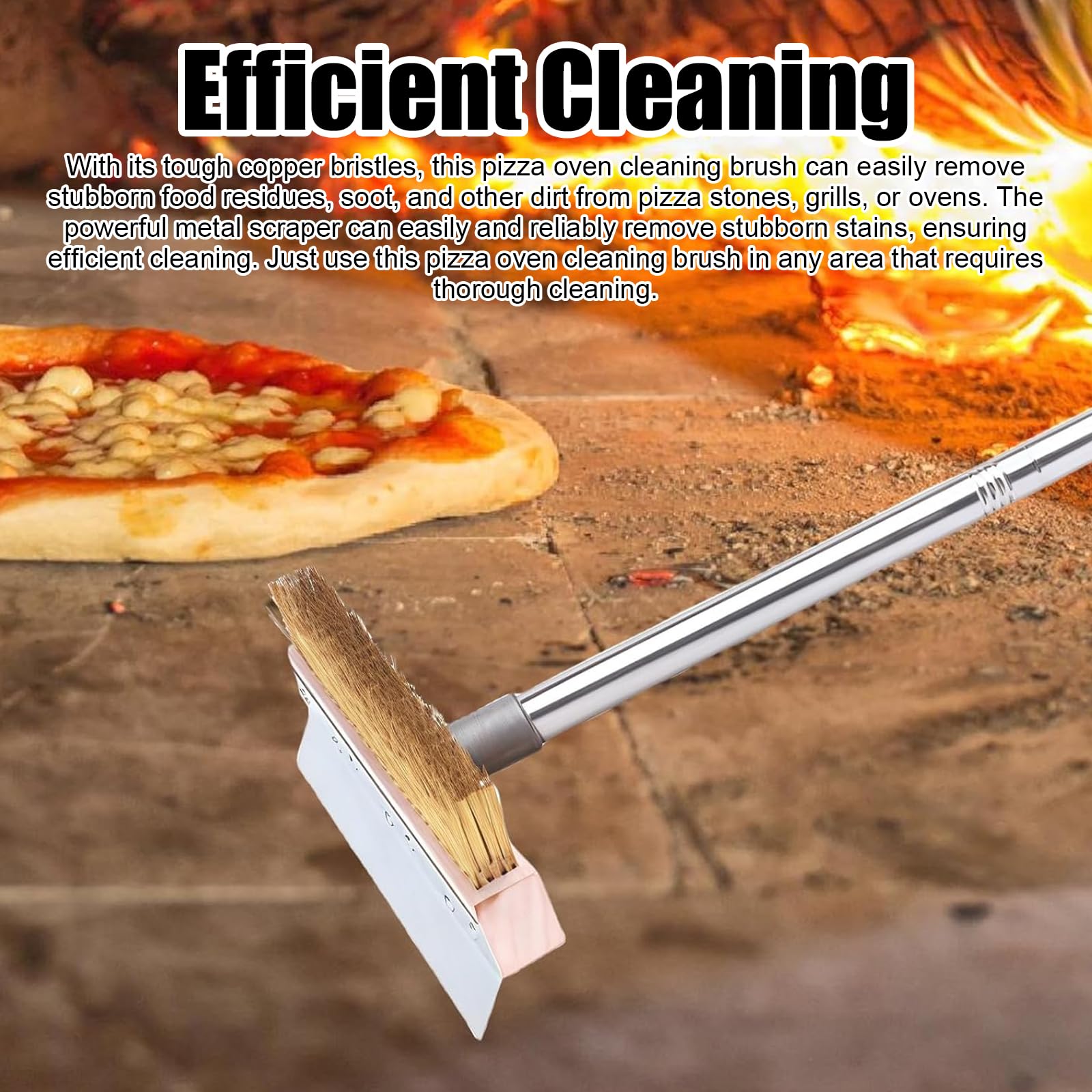 Brosse de four à pizza avec grattoir en acier de 1,6 m, brosse à pizza avec grattoir, brosse à pierre à pizza, poignée amovible en aluminium, accessoire pour le nettoyage des fours à pizza, fours à