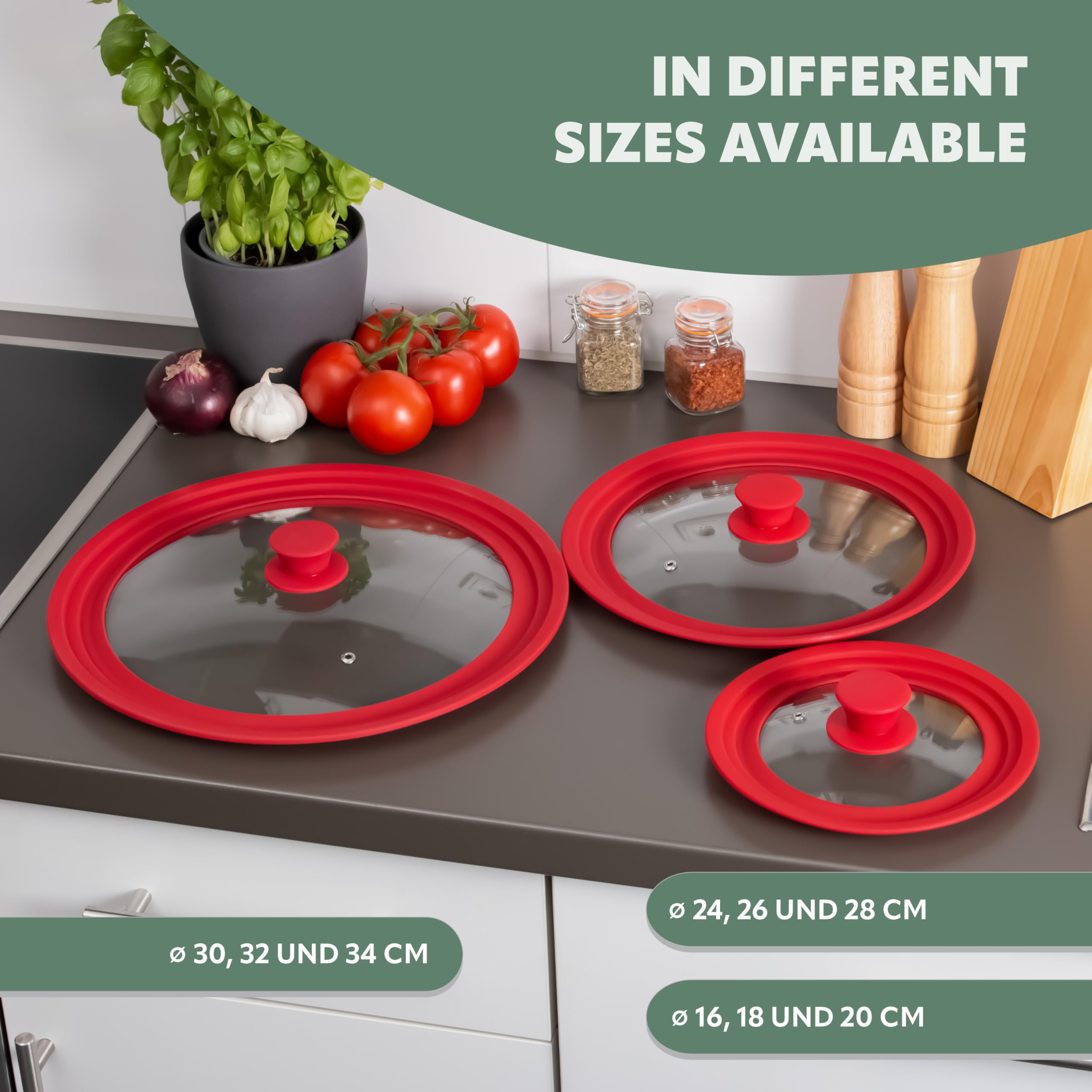 bremermann? coperchio universale con bordo in silicone, 30/32/34 cm, grande (Rosso)
