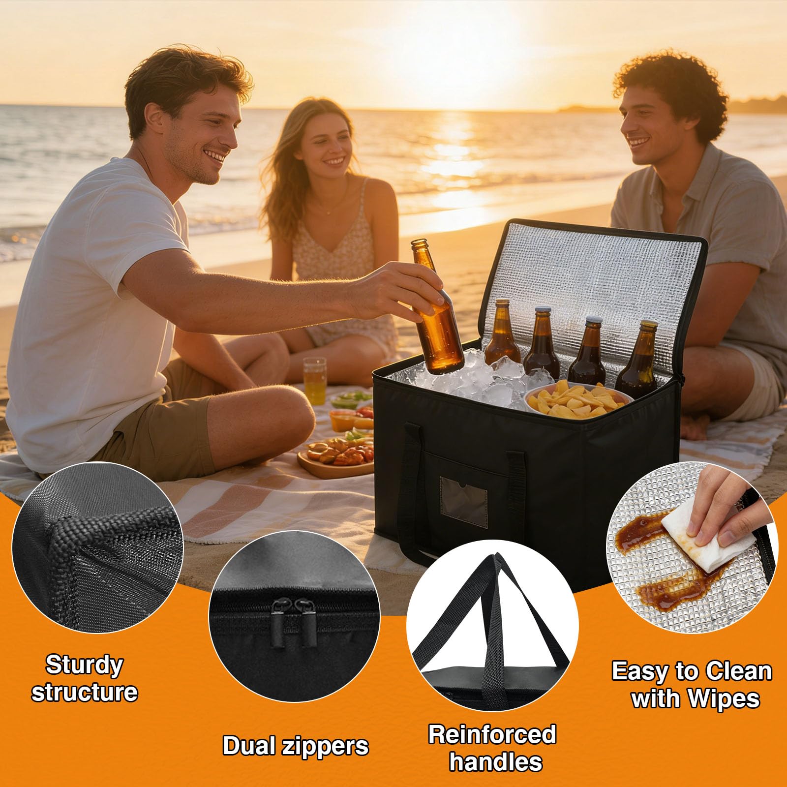 40L Oxford Cloth Cooler Bag, Thermal Cool Bag & Foldable Food Delivery Bag, Insulated for Hot & Cold Food - Image 5