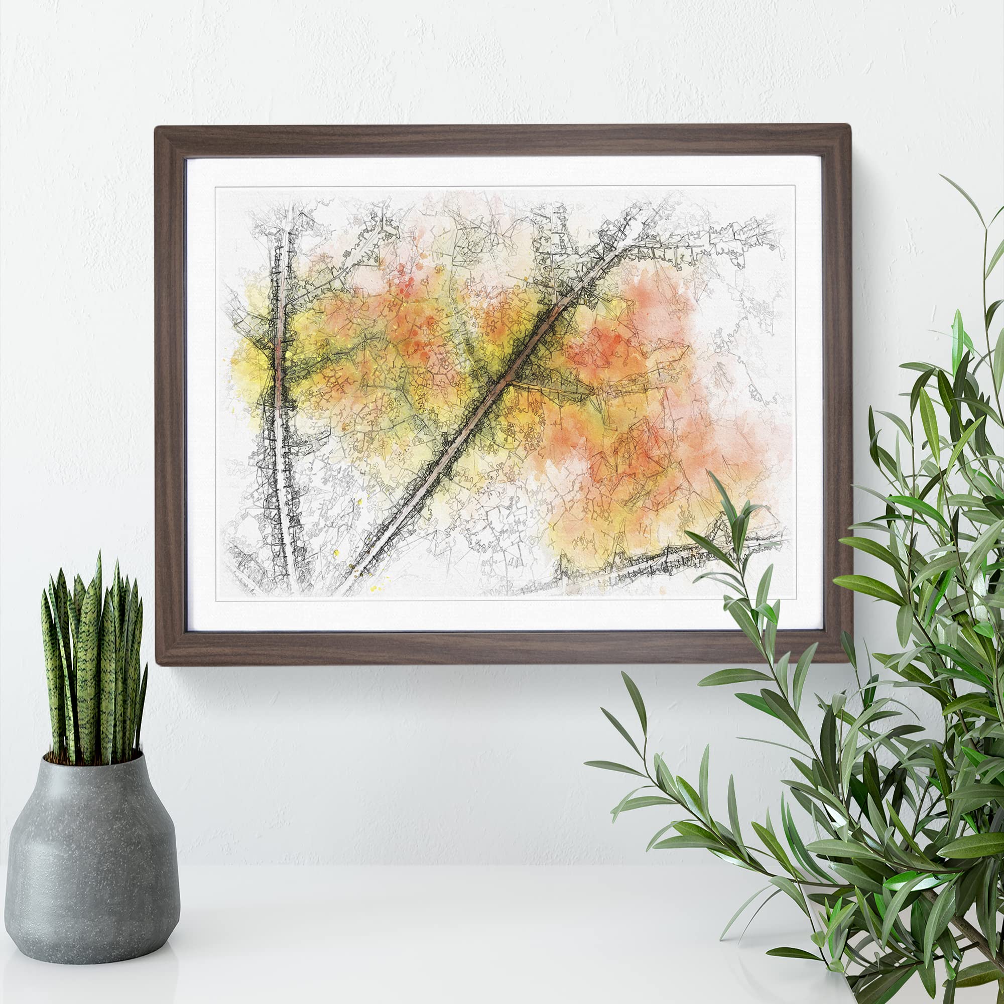 The Leaf Of A Sycamore Tree Sketch Modern Art Framed Wall Art Print - Image 3