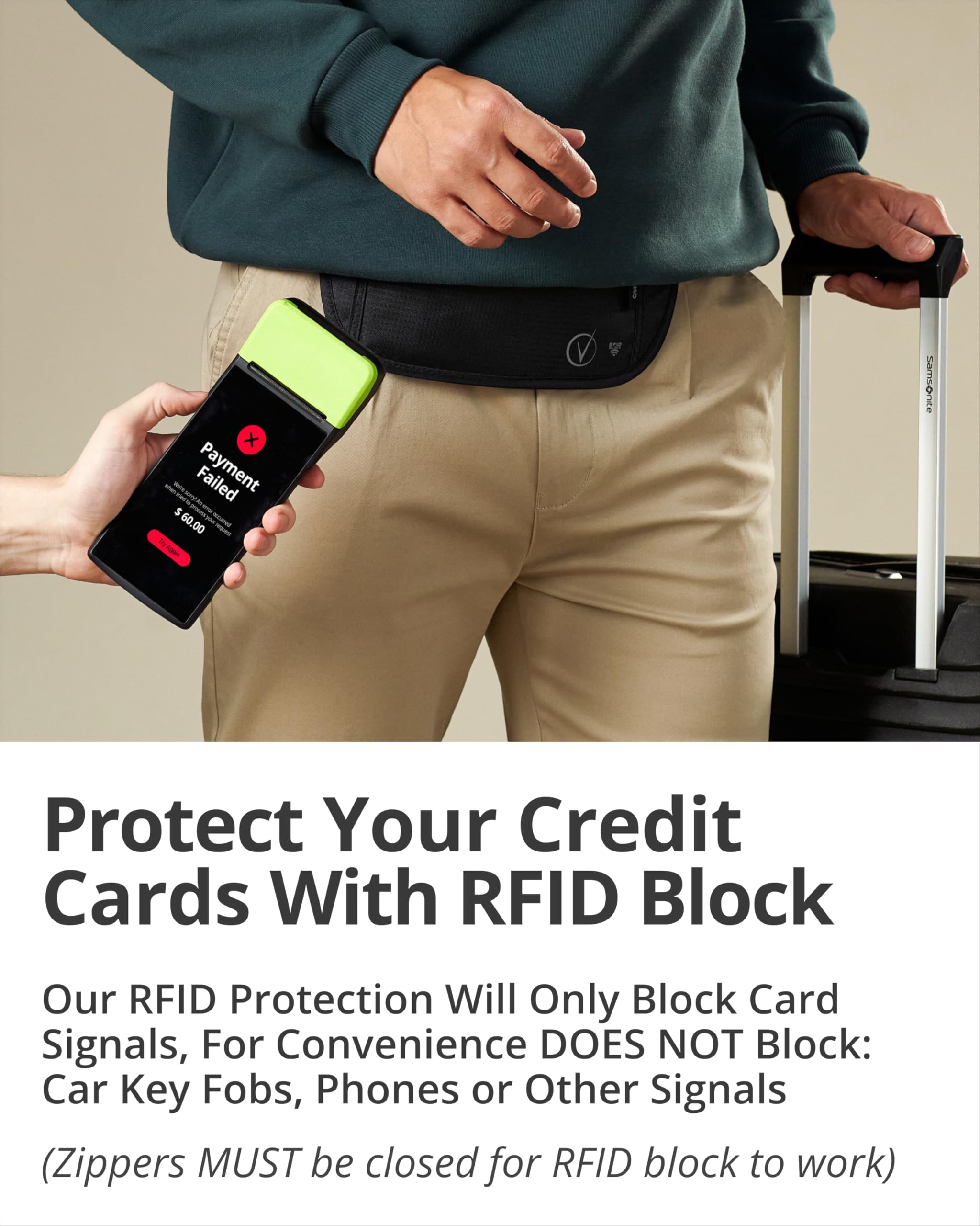 Vantamo Pas na pieniądze z RFID, dla mężczyzn i kobiet, ukryty uchwyt na paszport na podróż, 2 przegródki podróżne saszetka dla kobiet, antykradzieżowa, Onyks i szary, One Size