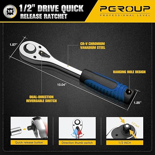 Miniatura 5 de pgroup Juego de llaves métricas de 12 pulgada de 0.315-1.260 in y juego de llaves combinadas de 0.315-0.748 in, juego de herramientas mecánicas de