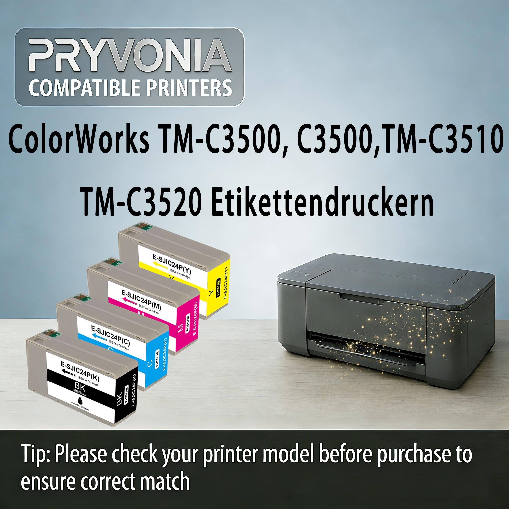 SJIC22P Lot de 4 cartouches d'encre compatibles pour Epson ColorWorks TM-C3500 C3500 TM-C3510 TM-C3520 Remplace SJIC22P K/C/M/Y (noir/cyan/magenta/jaune)