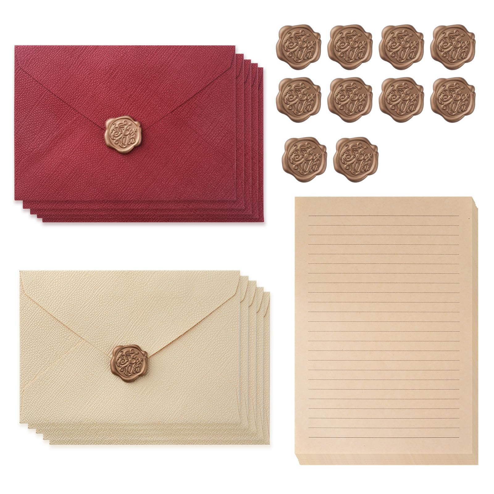 40 Pcs Vintage Writing Paper and Envelopes Set – 20 A5 Letter Writing Paper, 10 Vintage Envelopes & 10 Wax Seal Stickers, Letter Writing Set for Love Letters, Weddings, Birthdays, Invitations