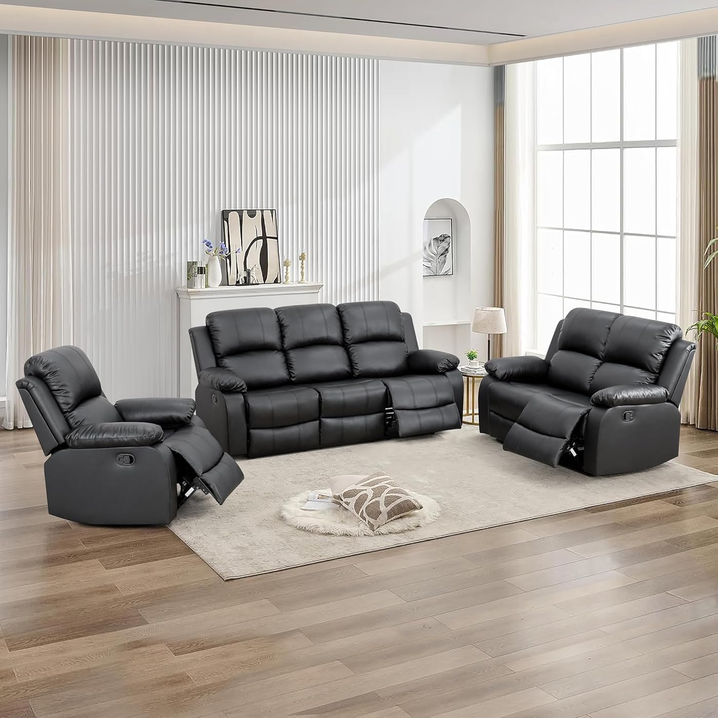 $45/mo Finance Manual Recliner Sofa Set Faux Leather Living Room