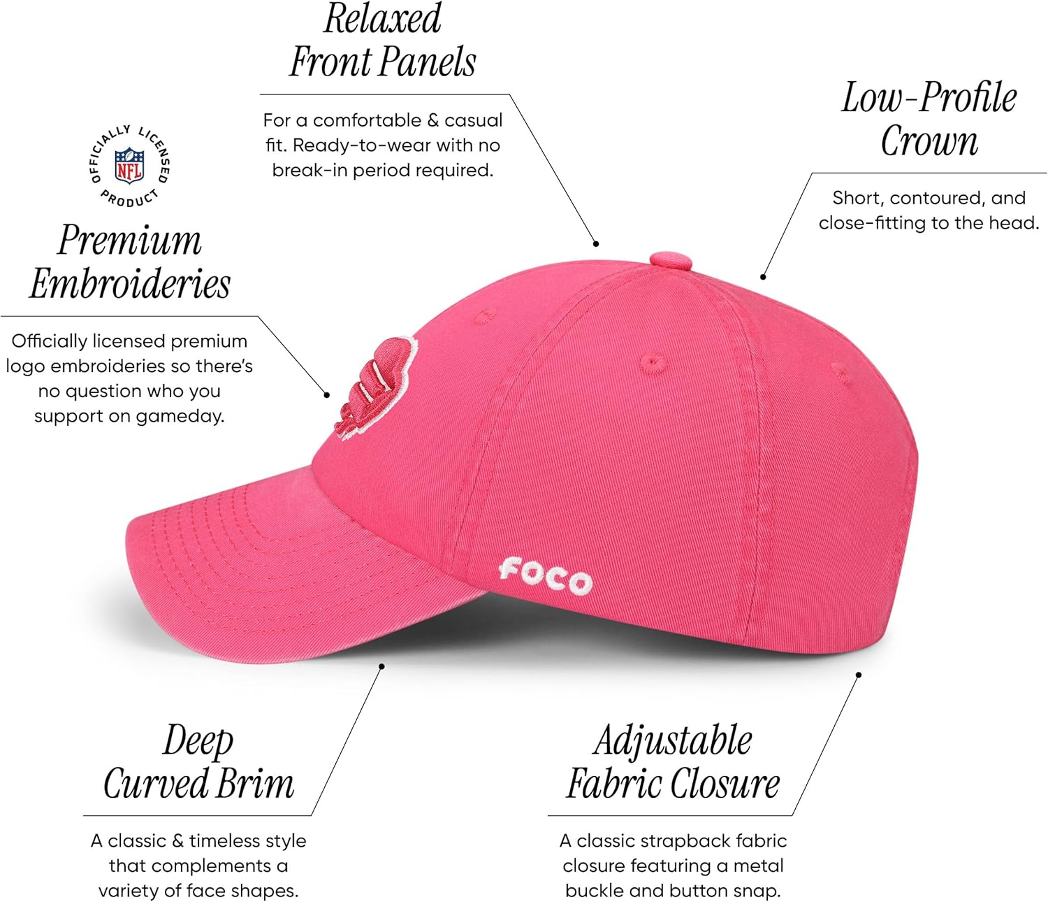 FOCO NFL Mens NFL Team Logo Magenta & White Casual Hat Caps - Image 3