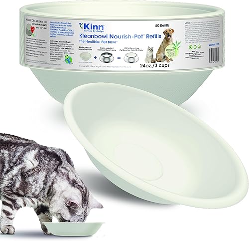 Miniatura 1 de Kinn Whisker Fatigue - Cuenco para gatos, compostable y desechable, 24 onzas (50 repuestos), cuenco de agua para gatos, apto para bigotes, para