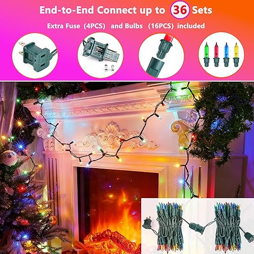 Miniatura 7 de Joomer Mini tira de luces de Navidad  Paquete de 2 tiras de 200 luces LED enchufables en total de 39 pies, luces de hadas impermeables conectables