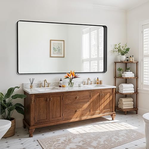 Miniatura 10 de Suidia Bl2ack Met3332al Frame23r - Espejo de pared para baño, marco de metal negro 3, decorativo