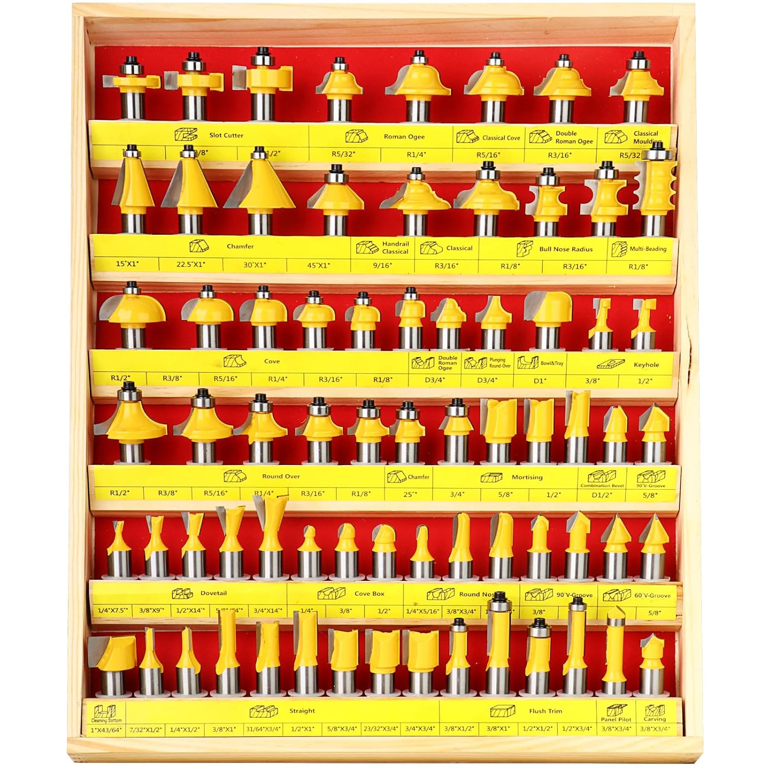 70PCS 1/2 Inch Shank Router Bit Set Door Window Bites with Tungsten Carbide Tips for Use On Wood, Metal, Plastic