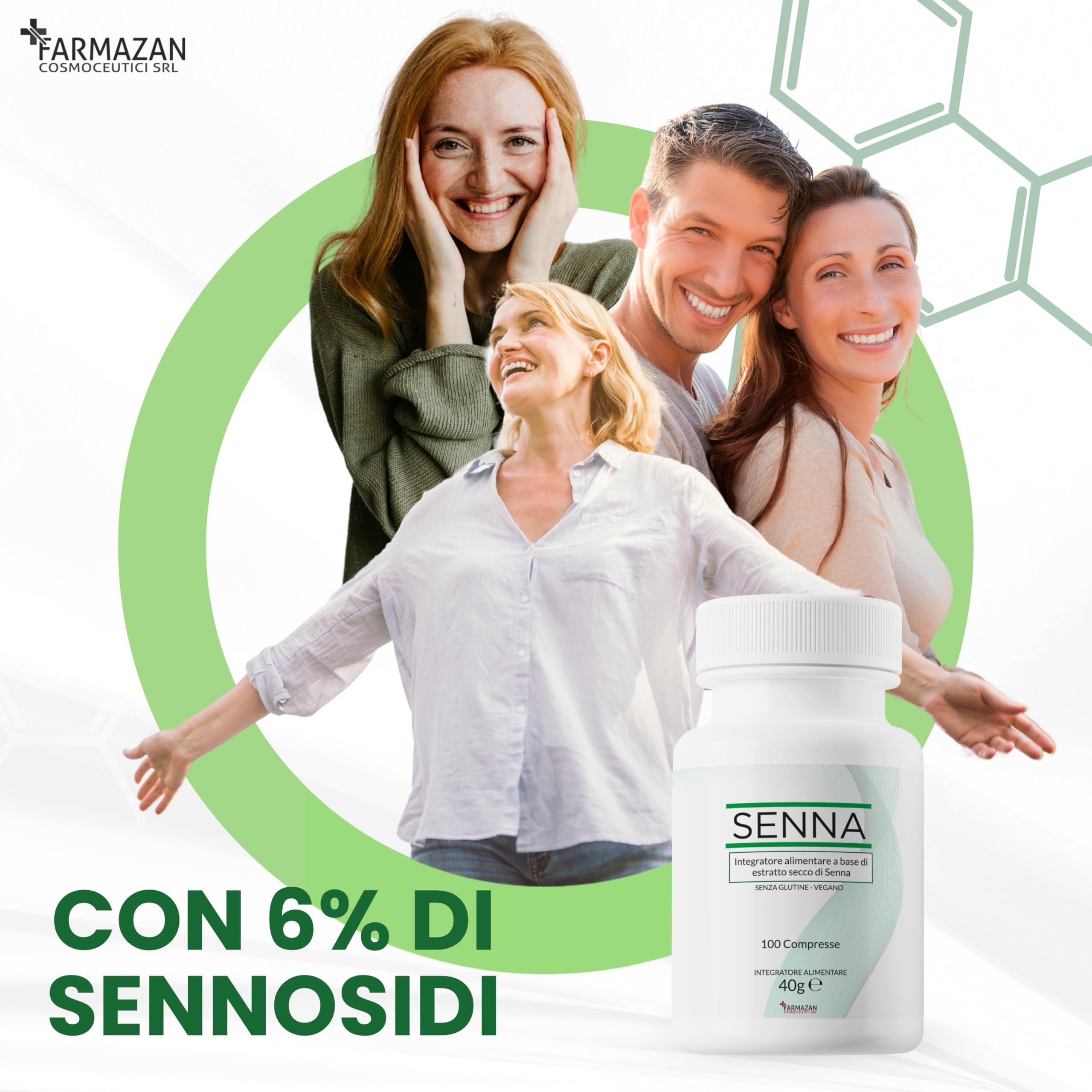 Farmazan Senna, 100 Compresse da 200mg, Integratore Alimentare a Base di Senna, che Contribuisce alla Regolarità del Transito Intestinale, Senza Glutine