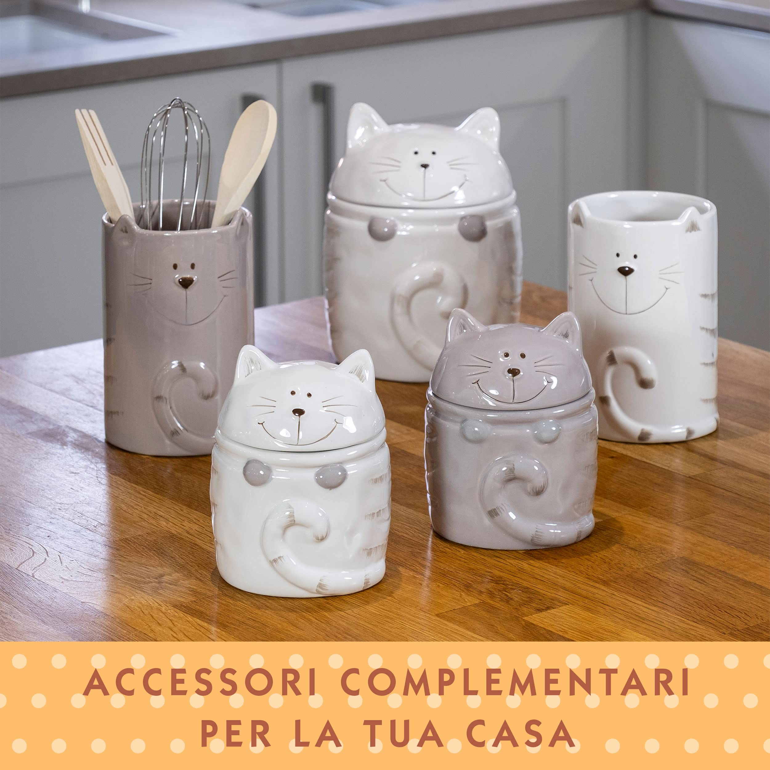SPOTTED DOG GIFT COMPANY Pentola per utensili da cucina in ceramica, carina portautensili per gatti e posate, idea regalo per gatti innamorati, 16 x 11 cm