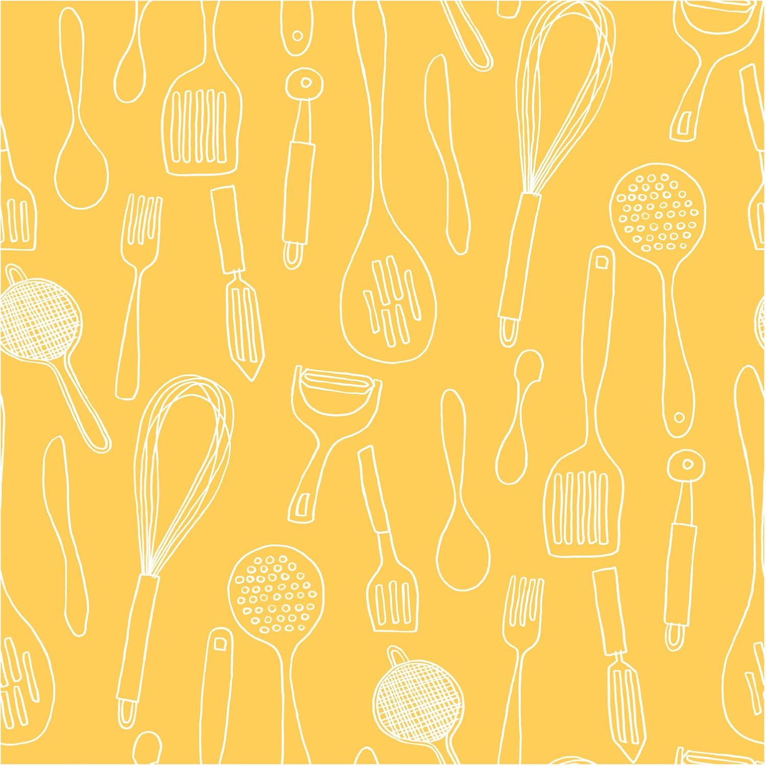 York Wallcoverings KB8584 Bistro 750 Kitchen Utensils and Ovals Prepasted Wallpaper, White / Metallic Silver / Black