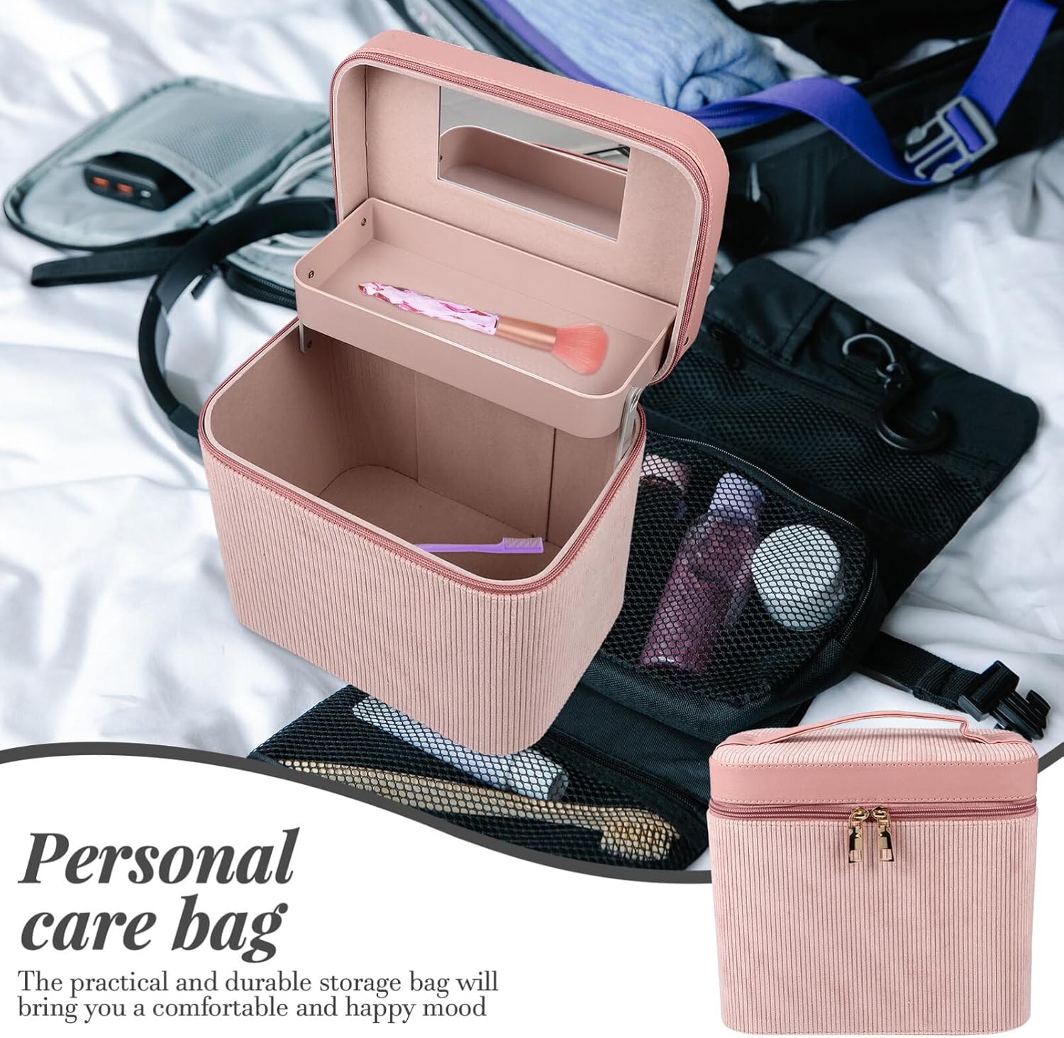 Mipcase Large Capacity Cosmetic Case Portable Makeup Bag Cosmetics Organizer Bag Dual-layer Cosmetics Case Handheld Makeup Bag Cosmetic Cases for Traveling Cosmetic Bags for Women Jewelry