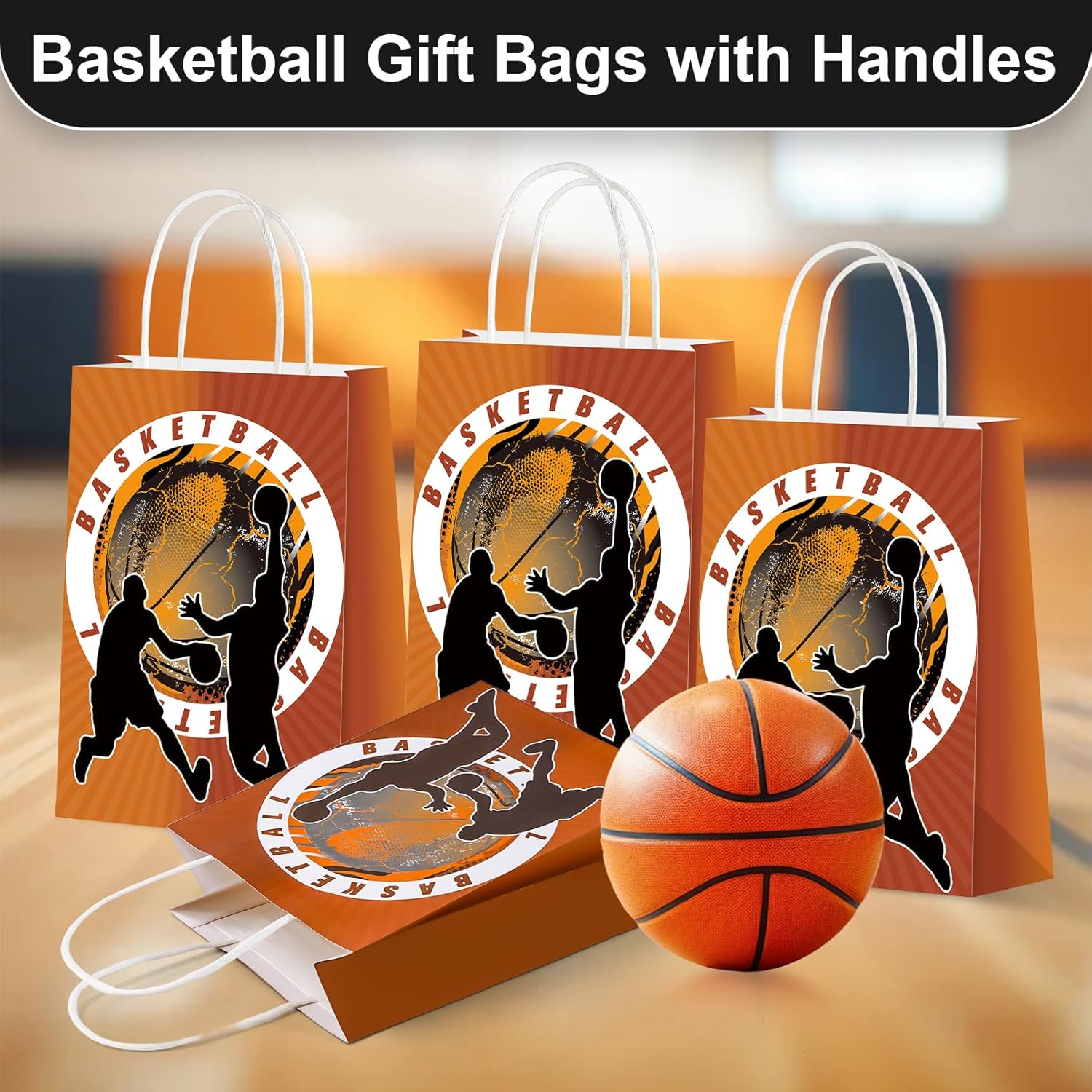 Bgtecho 24 Pcs Basketball Gift Bags, Basketball Party Favor Bags with Handles, Candy Treat Goodie Bag, Sports Themed Paper Bags for Birthday Party Supplies, Style 1 (Basketball 1) - Image 5
