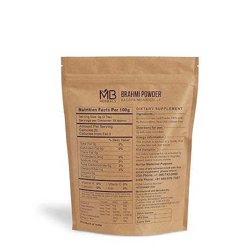 Miniatura 2 de MB Herbals Brahmi Pure Powder 3.53 oz 3.5 oz 100% puro Bacopa monnieri Powder Cuidado del cabello