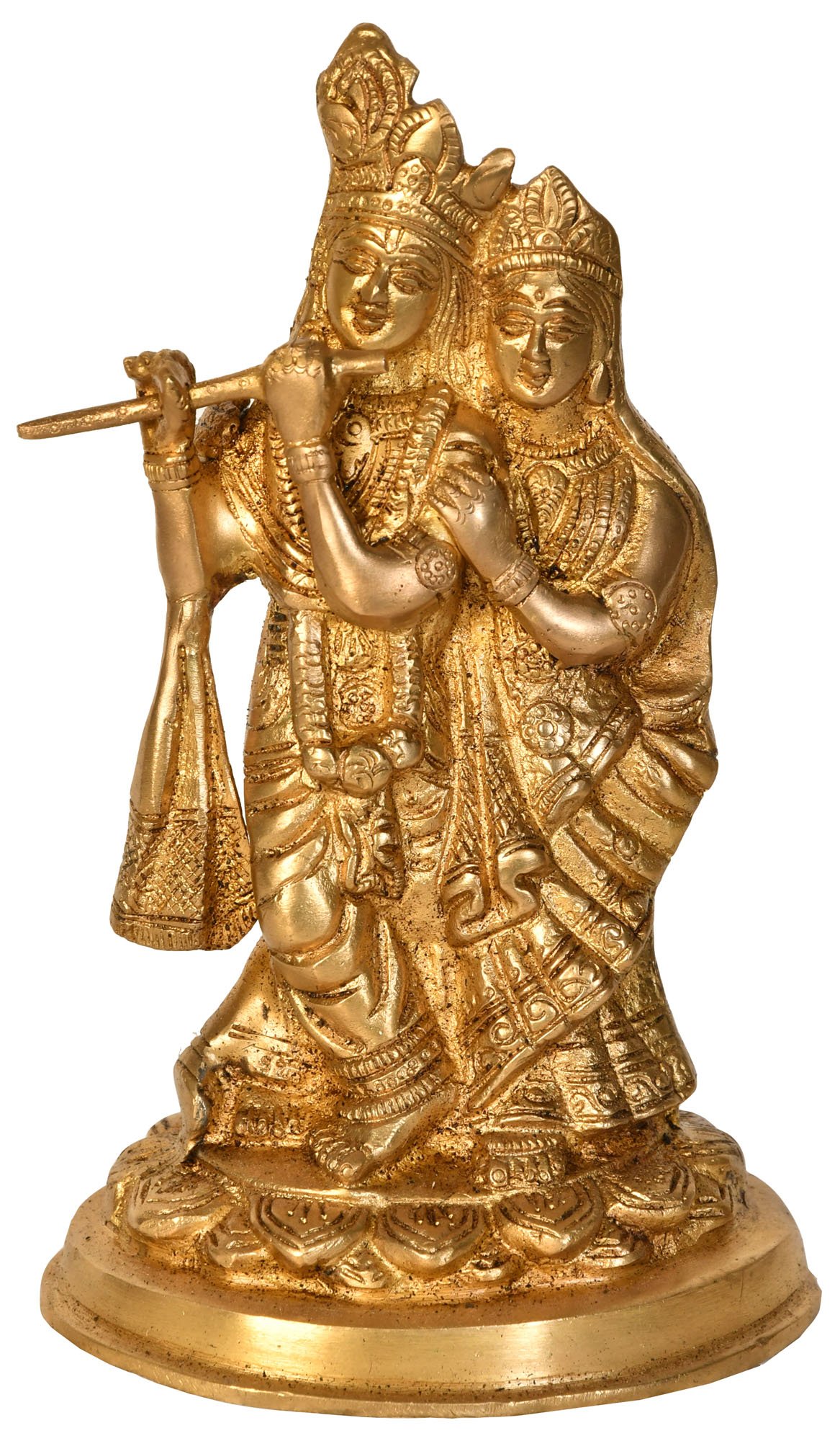 Statue Radha Krishna en laiton Exotic India pour sublimer un meuble de salon vide