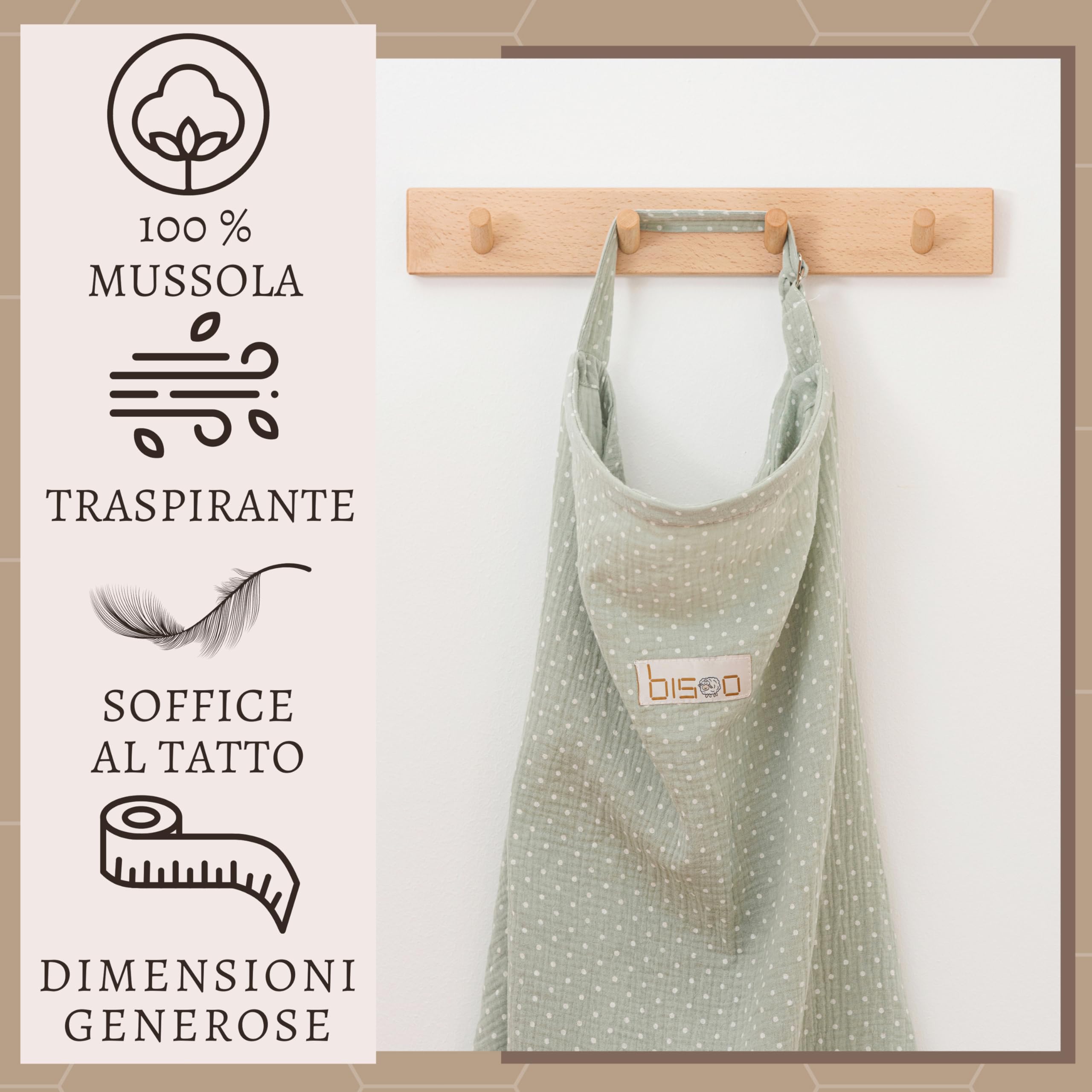 Bisoo Copri Seno Allattamento 100% Mussola - Sciarpa Regolabile e Traspirante - Copertura Multifunzionale con Borsa Inclusa - Menta