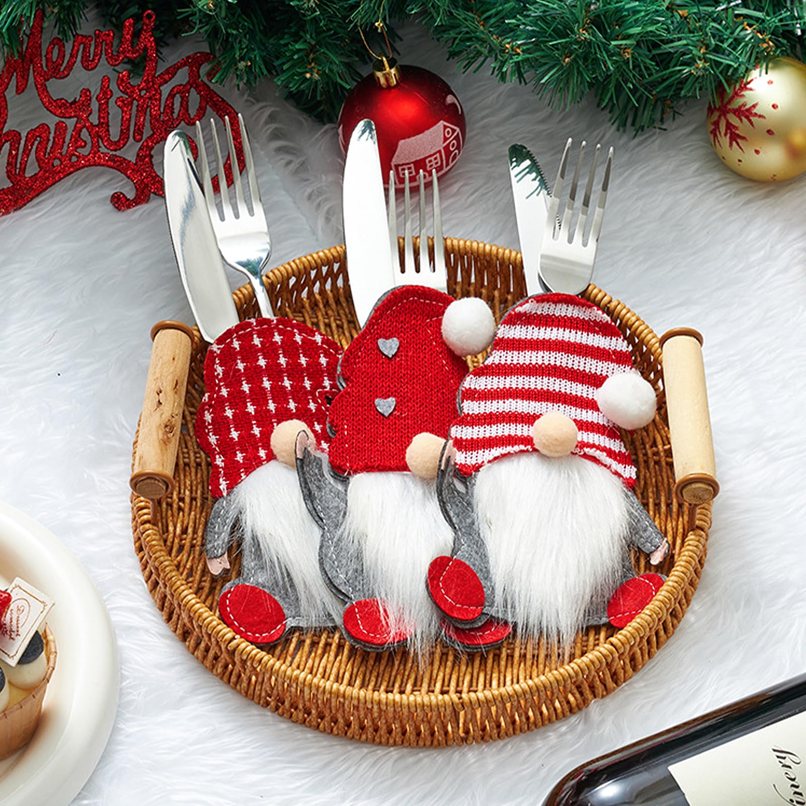 CD-Porte-Couverts De Noël,6 Pack Mignon Noël Bonhomme De Neige Santa