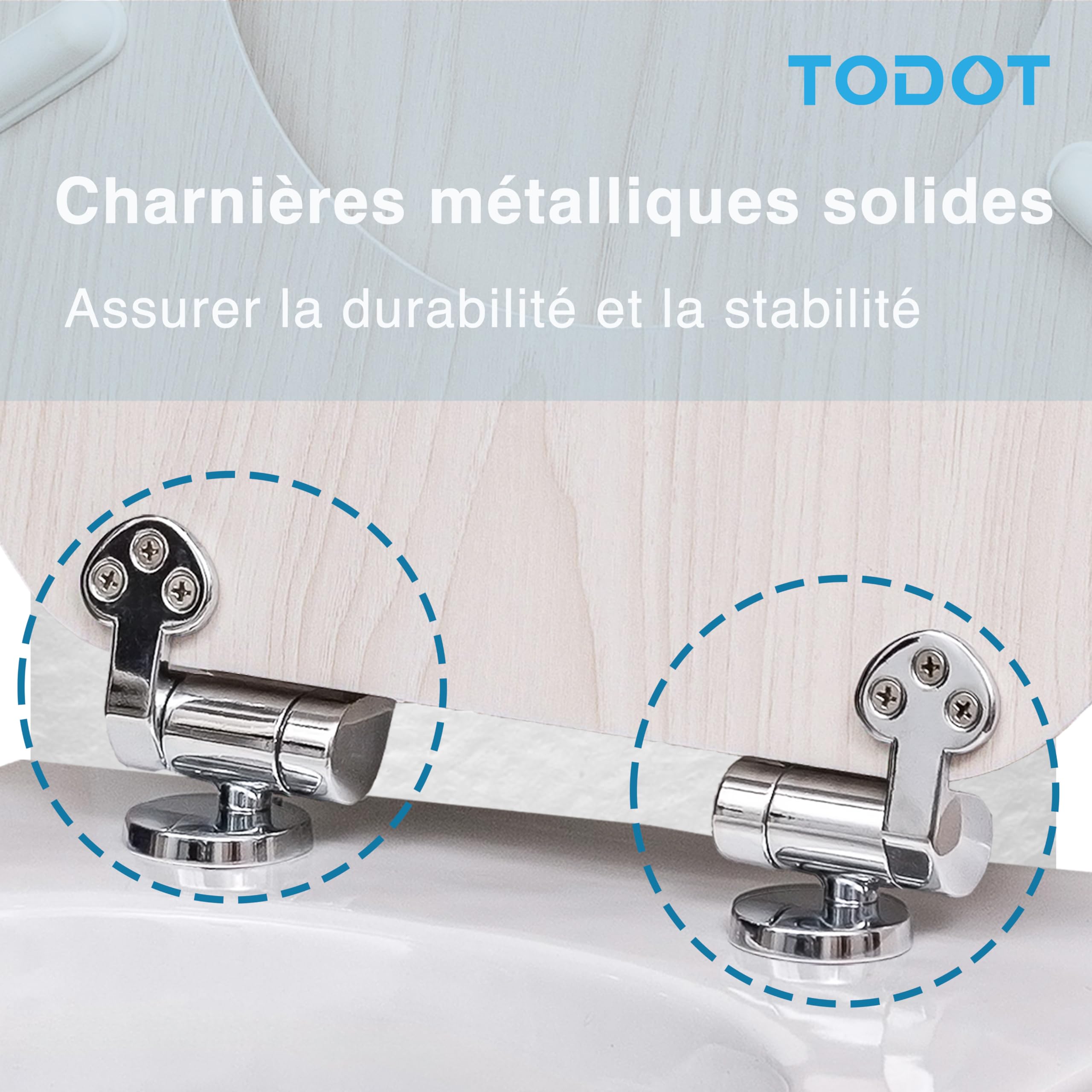 Abattant WC avec Frein de Chute Silencieux, Siège de Toilette en MDF Imitation Bois Naturel, Charnières Inox/Zinc Ajustables, Compatible Cuvette O, Capacité jusqu'à 175 kg (Natural Wood)