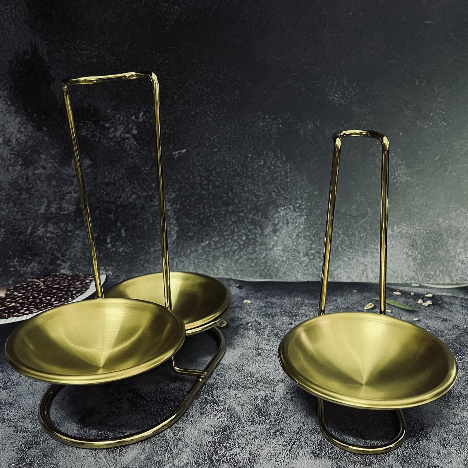 Soporte vertical para cucharón, soporte de cuchara de sopa de acero inoxidable para encimera de cocina, soporte vertical para cucharón con plato recogedor de goteo para bufé, restaurante de comida