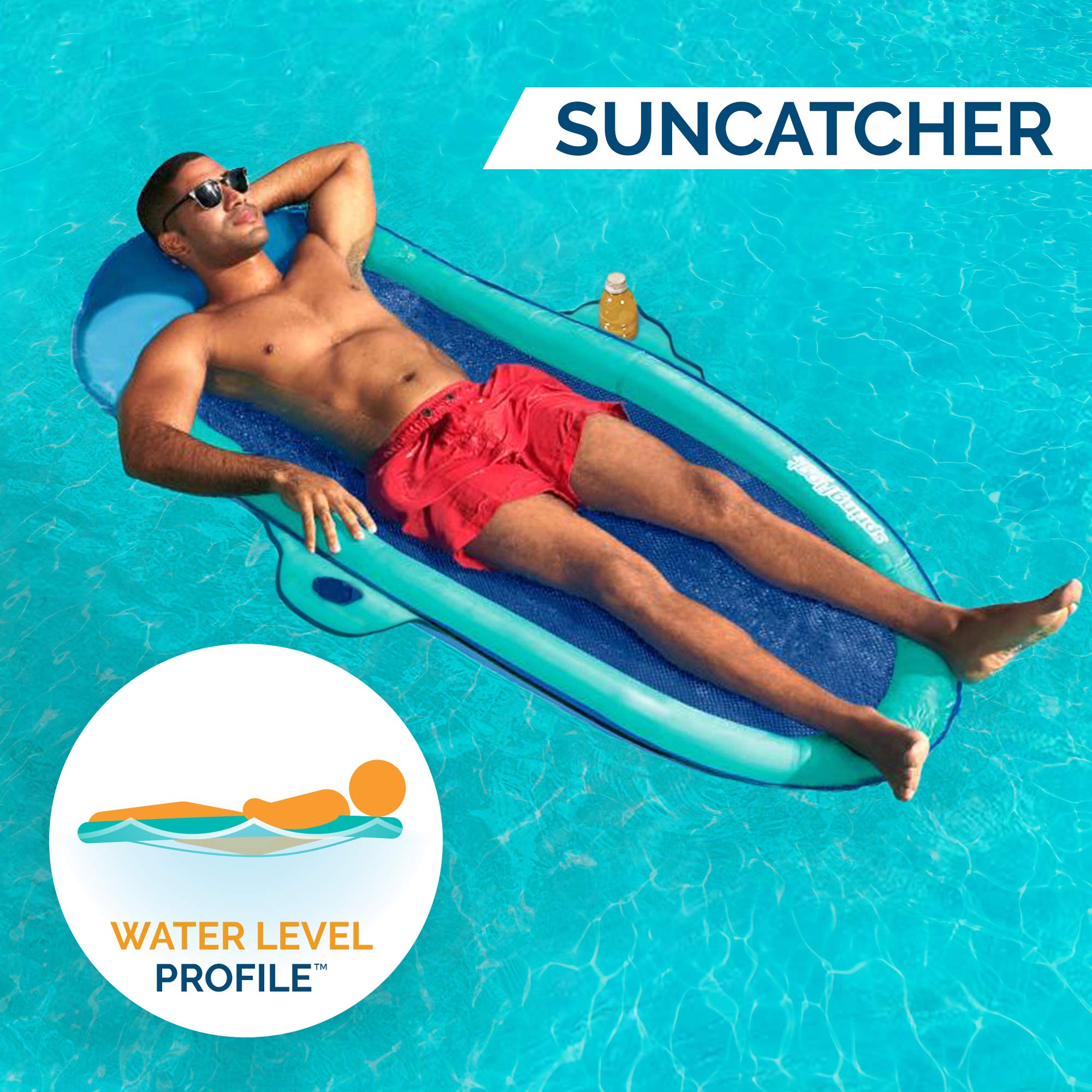 SwimWays Spring Float SunCatcher Inflatable Pool Lounger with Hyper-Flate Valve, Pool Float, 68"L x 34"W x 5.5"H/ Set 2 
