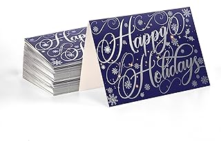 Better Office Products 50 Pack Happy Holidays Cards with Silver Foil Accents, 5" x 7", High Gloss, Interior Greeting, with...